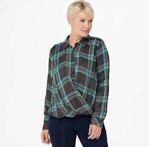 Tolani Ivanna Mix Media Plaid and Floral Boho Top 3X NWT
